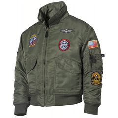 MFH CWU kids' American pilot jacket with patches, OD green