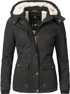 Marikoo KEIKOO γυναικείο χειμερινό μπουφάν με κουκούλα, μαύρο πουά