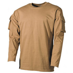 MFH US Coyote Long Sleeve T-Shirt with Velcro Arm Pockets