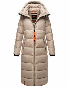 Navahoo Kristallblume women's long winter jacket with hood, taupe