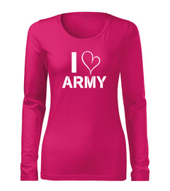 DRAGOWA Slim γυναικείο μακρυμάνικο μπλουζάκι I Love Army 160 g/m², ροζ