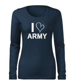 DRAGOWA Slim γυναικείο μακρυμάνικο μπλουζάκι i love army 160 g/m², σκούρο μπλε