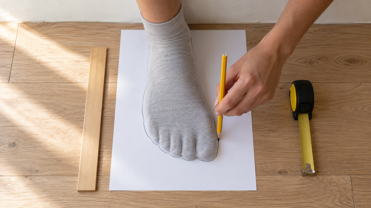 Drawing around the foot on paper