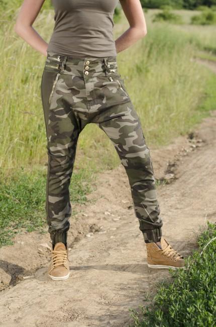 O&T Garment hlače ženski denim s nizkim pasom, woodland
