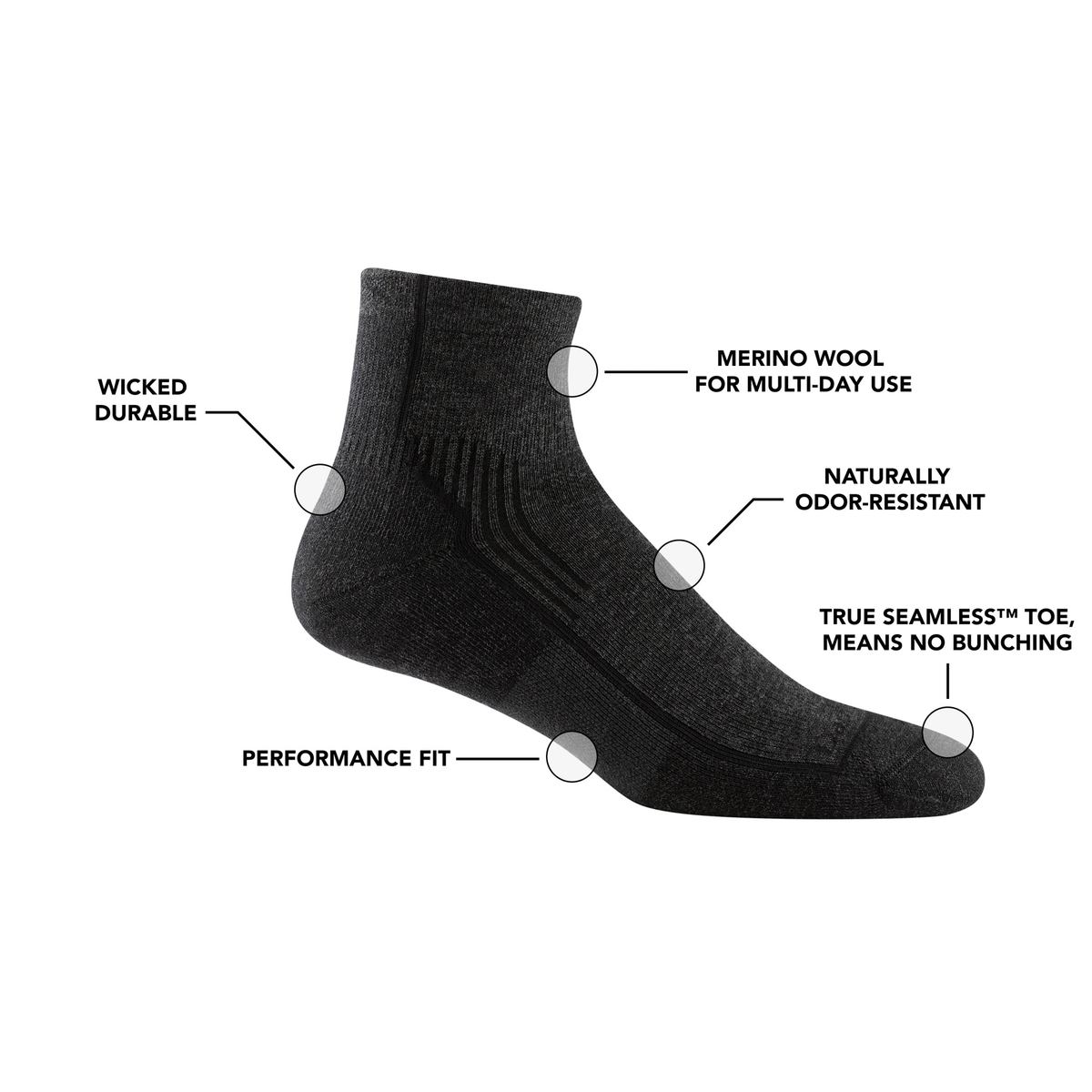 Darn Tough Hiker 1/4 Midweight Cushion Hiking Socks, Rye