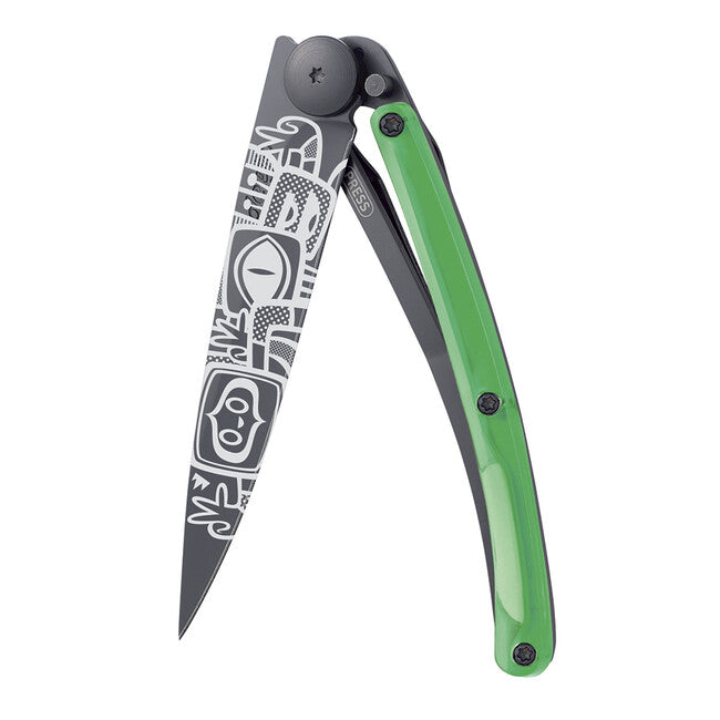 Deejo Street Collection Folding Knife, Black Green Peace