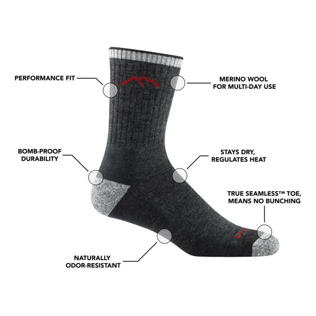 Darn Tough Hiker Micro Crew Κάλτσες μεσαίου βάρους με ενίσχυση, Μαύρο