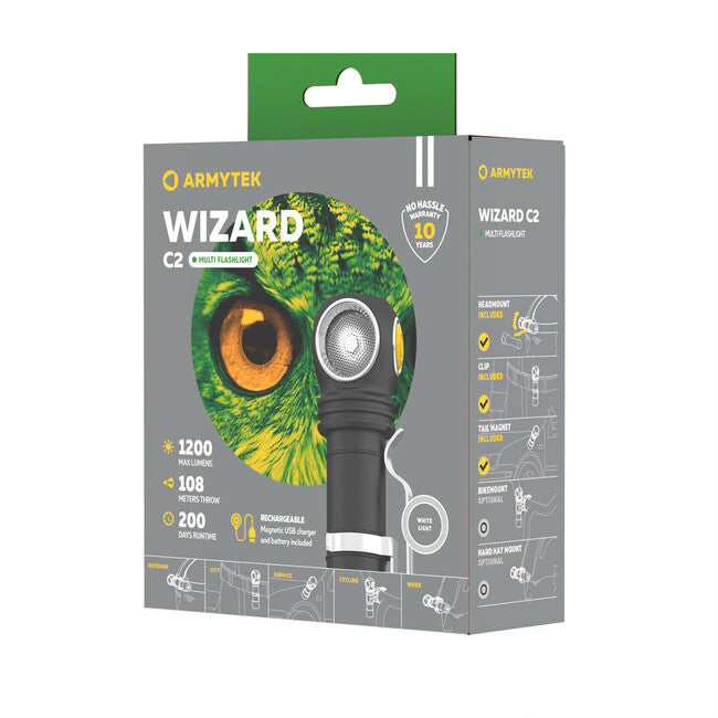 ArmyTek Wizard C2 Magnet White LED Headlamp with Magnetic Mount, Battery Powered, 1200 lm, 4800 h, 64 g