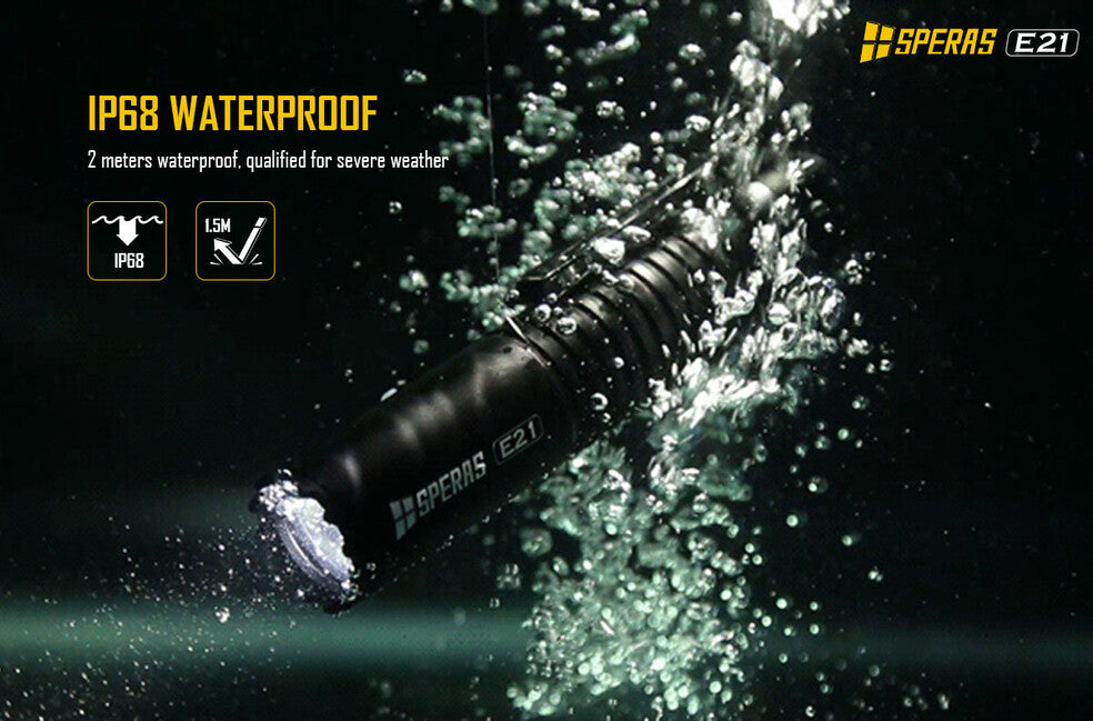 Speras Tactical Rechargeable Flashlight E21 EDC 2000LM, Black
