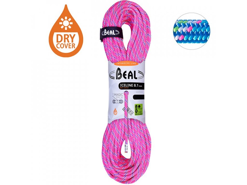 BEAL Ice Line Unicore plezalno vrv polovična 8,1 mm 2 × 50 m, fuksijev/modra