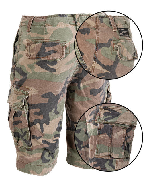 Mil-Tec VINTAGE kratke hlače bombažne prepranih, Woodland