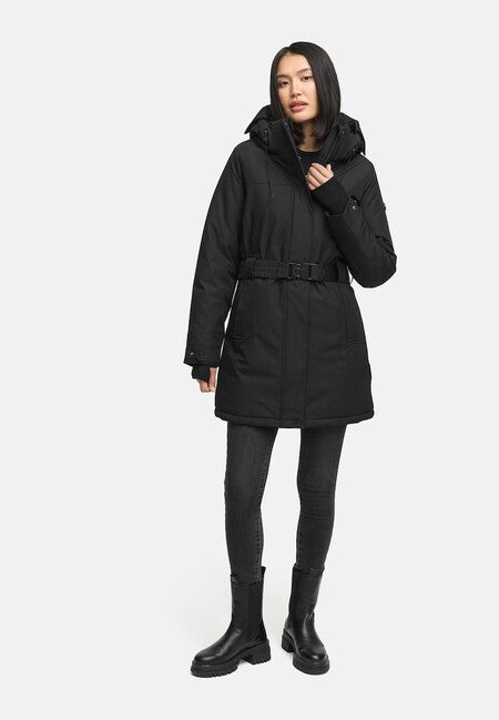 Navahoo FROSTKUSS 14 parka zimska ženska z odstranjivo kapuco in pasom, črna