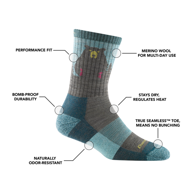 Darn Tough Bear Town Micro Crew nogavice lahke s podlogo, Purple