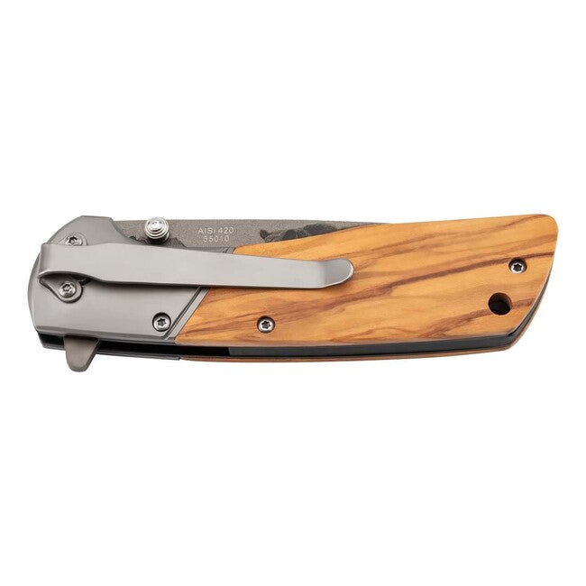 Herbertz Single-Hand Pocket Knife 9cm, Olive Wood, Bear Motif Blade