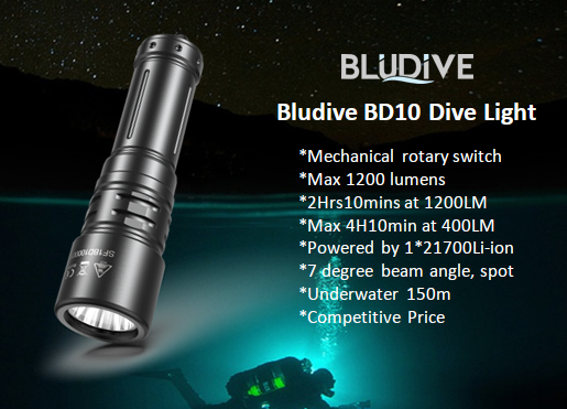 Bludive BD10 potapljačska svetilka, črna