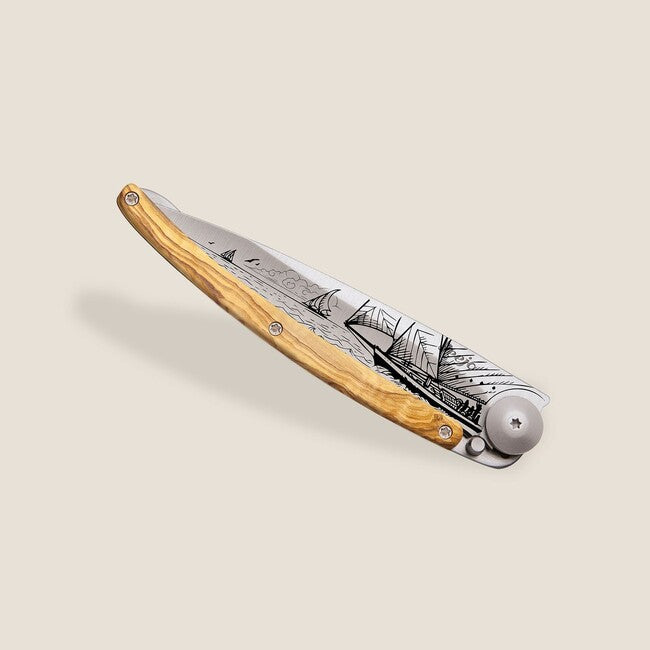 Deejo Tattoo Sailing Folding Knife, Wood
