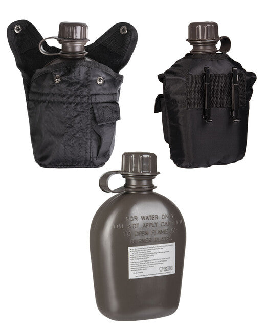 Mil-Tec US IMPORT Πολεμική Φιάλη με Θήκη 1L, Μαύρο