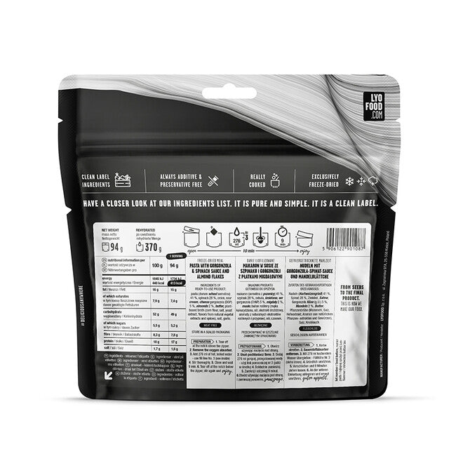 LYOfood Testenine s špinačo in gorgonzolo 370g