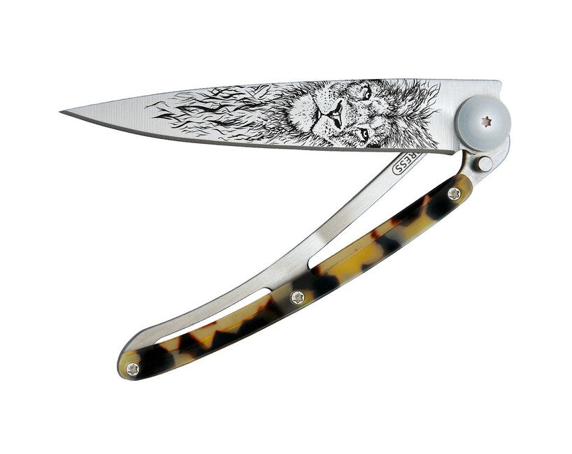 Deejo Tattoo Turtle Grey Titan Dark Turtle Lion Folding Knife