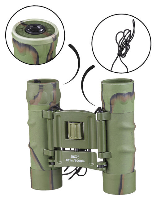 Mil-Tec 10x25 GEN II daljnogled s prhljasto površino in tokom, gozdni vzorec