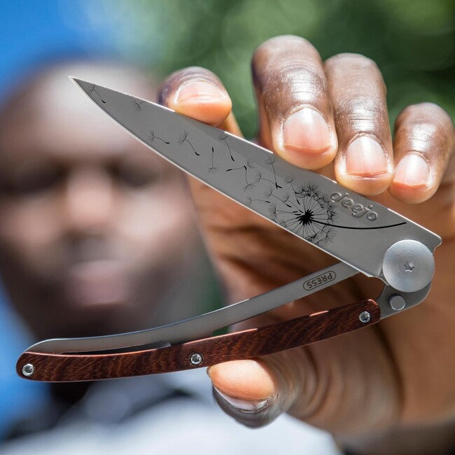 Deejo Tattoo Folding Knife Coralwood Make a Wish