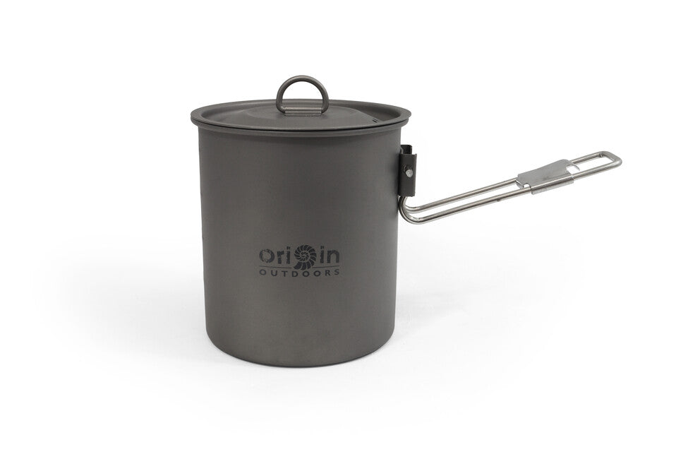 Origin Outdoors Titanium titanov trekingovski lonček/skleda s curkom in zložljivo ročajem Camping Pot, 750 ml