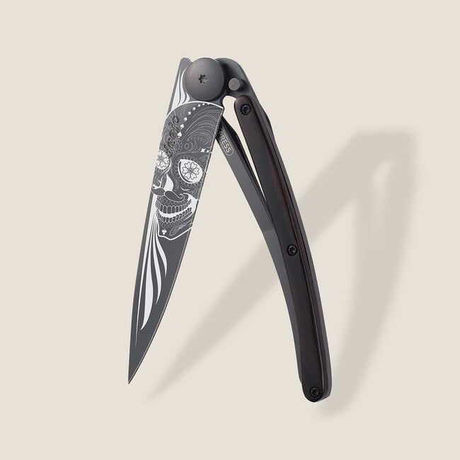 Deejo Latino Skull preklopni nož črna tattoo biker ebony wood