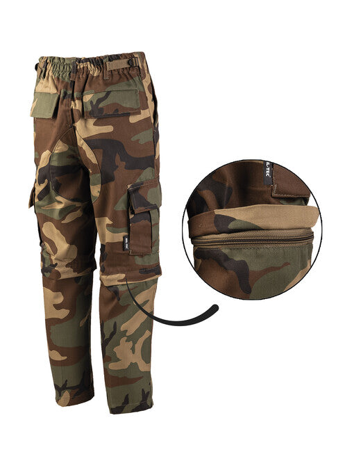Mil-Tec US BDU hlače otroške ZIP-OFF, Woodland