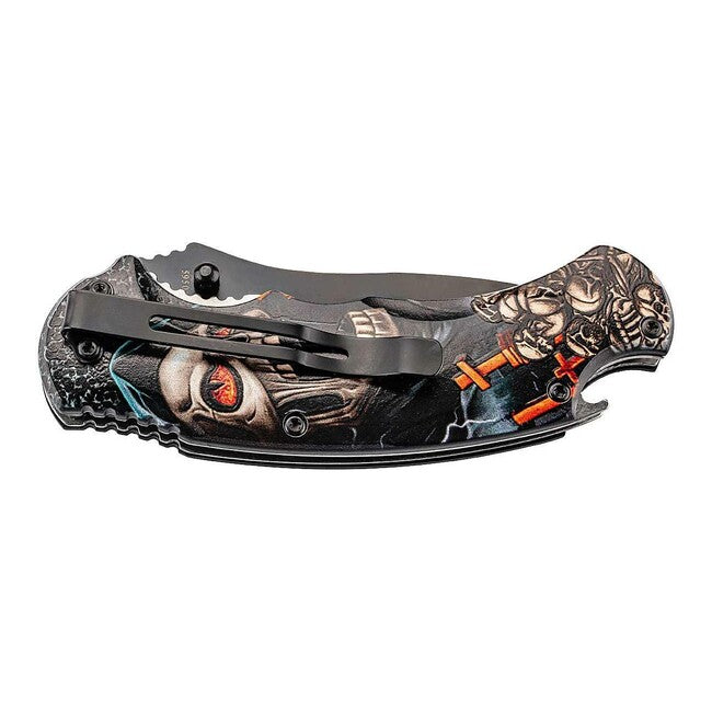 Herbertz One-Hand Folding Knife 9.5cm, Steel, 3D Skull, Bottle Opener