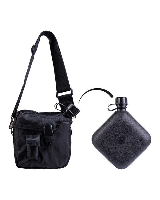 Mil-Tec Field Bottle with Cover and Strap, Black