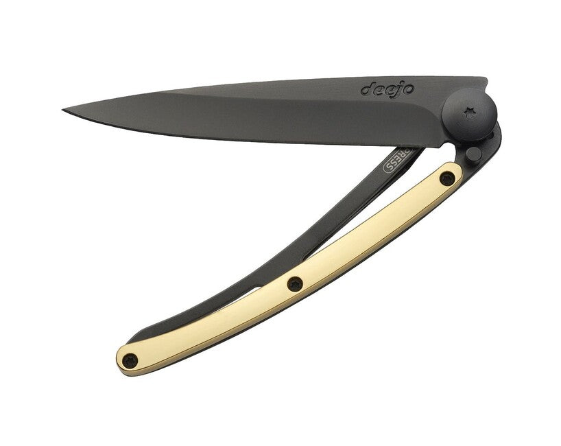 Deejo Folding Knife GOLD Black 23kt Yellow Gold