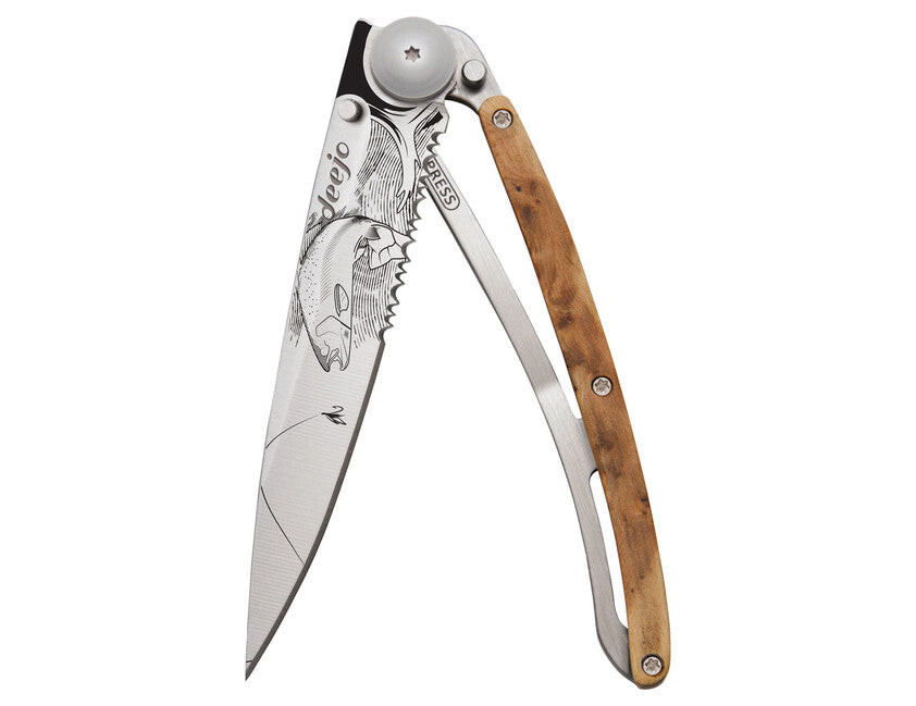 Deejo Trout Folding Knife, Serration Titanium Wood