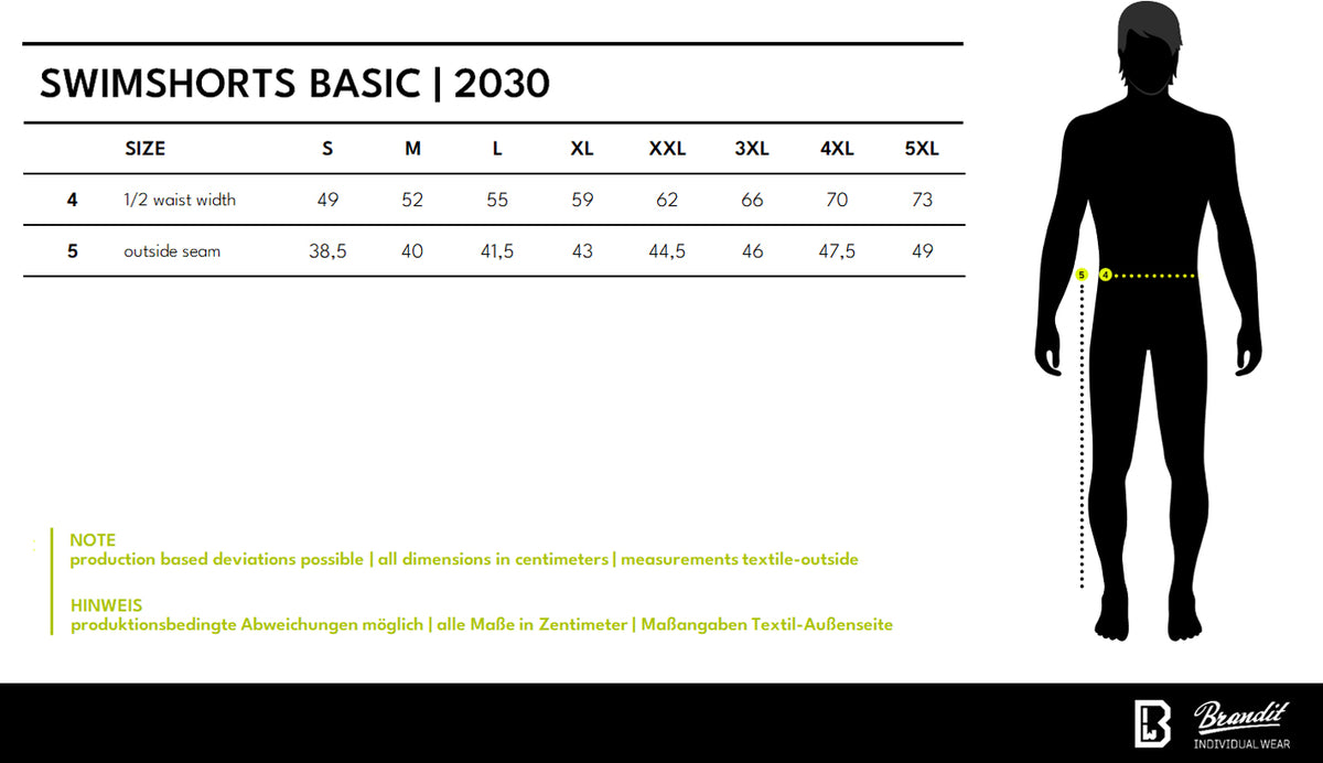 Veľkostná tabuľka Swimshort Basic