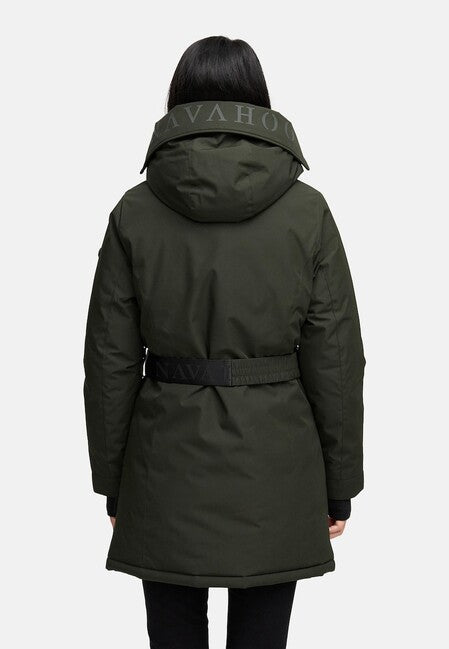 Navahoo Women's Winter Parka FROSTKUSS 14 with Removable Hood and Belt, Dark Olive