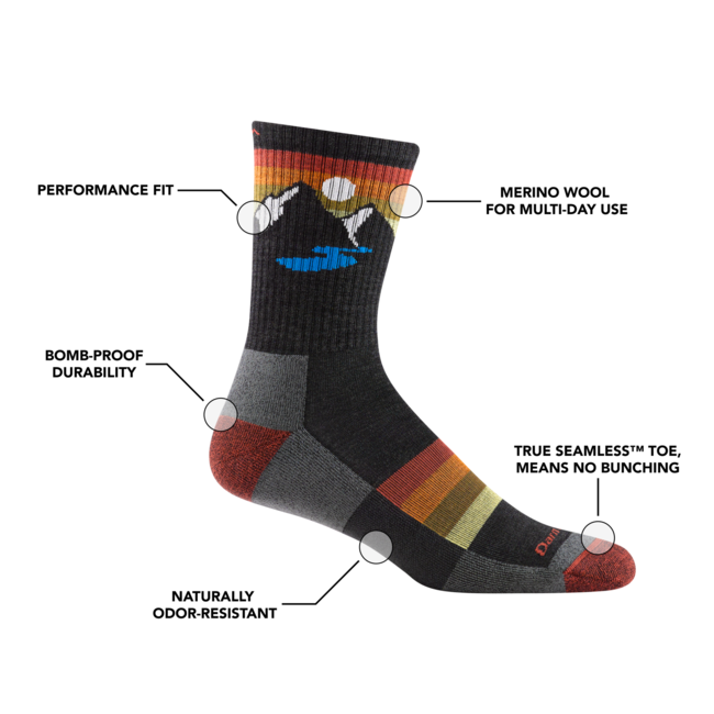 Darn Tough Sunset Ridge Micro Crew nogavice lahke s podlogo, Charcoal