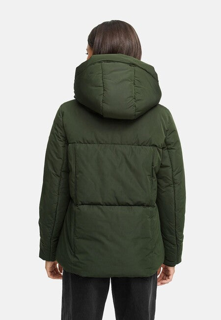 Navahoo Women's Winter Jacket FLÜSTERFEE 14 with Large Hood, Dark Olive
