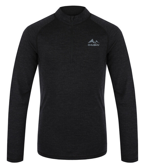 HUSKY Merino Merow Zips θερμικό μπλουζάκι μακρυμάνικο, μαύρο