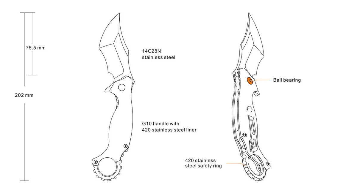 Ruike P881 nož, črn