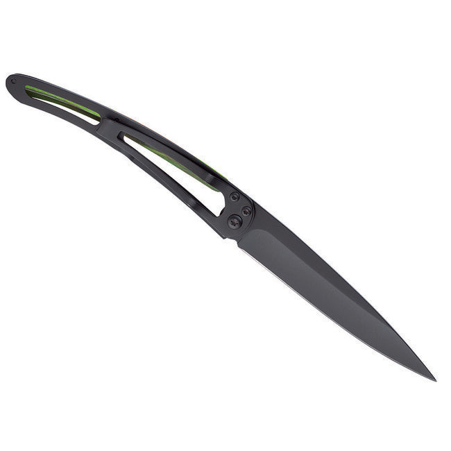 Deejo Folding Knife Black Tattoo Green Beech Tree