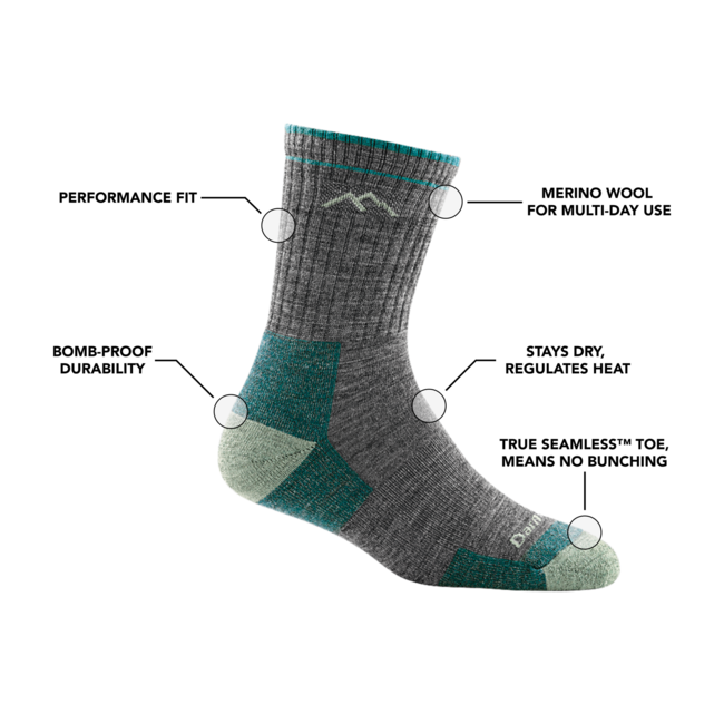 Darn Tough Hiker Micro Crew Midweight pohodniške nogavice z blazinjenjem, Sage