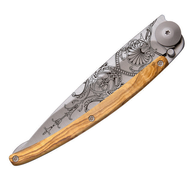 Deejo Tattoo Folding Knife Versailles Olive Wood