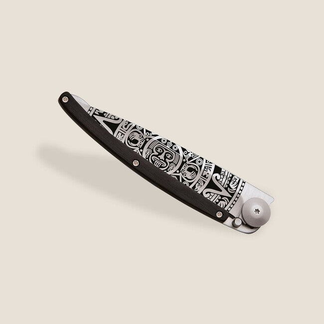 Deejo Tattoo nož preklopni les Aztec Sun