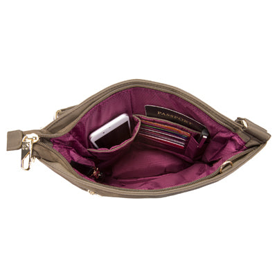 Travelon Tailored Slim torba čez ramo proti kraji, rjava