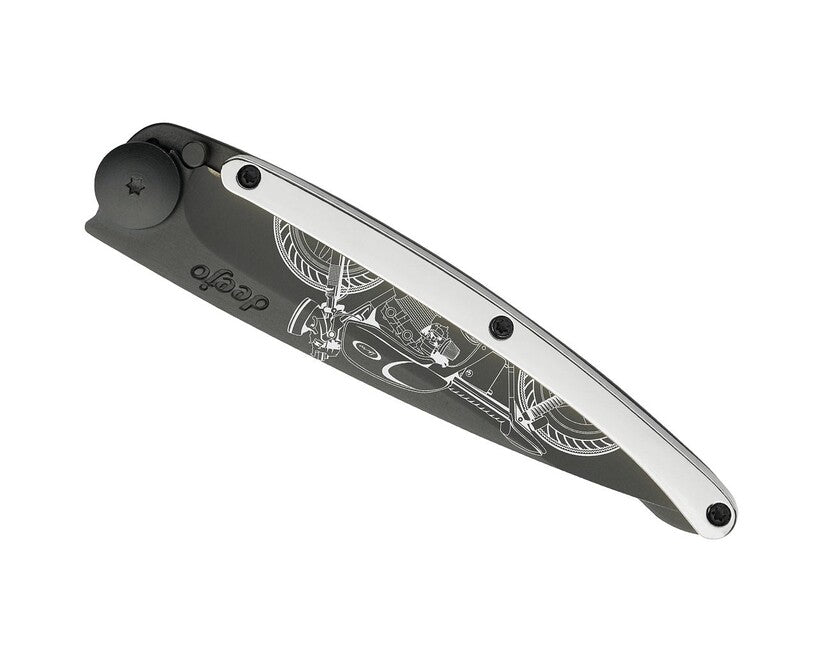 Deejo GOLD Tattoo 9kt white Cafe Racer preklopni nož