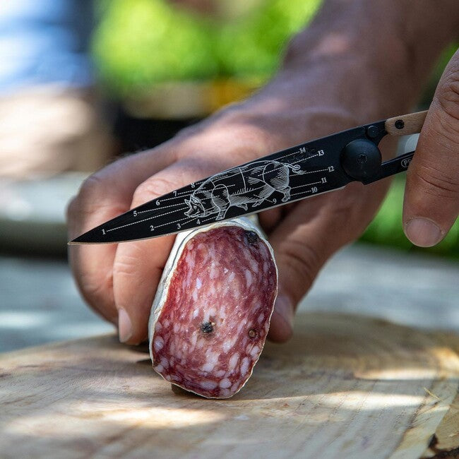 Deejo Prime cuts preklopni nož Black tattoo olive wood