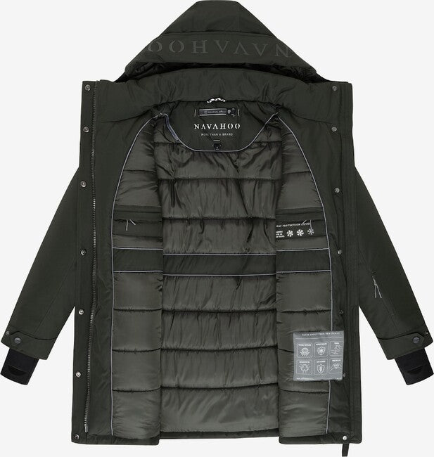 Navahoo Women's Winter Parka FROSTKUSS 14 with Removable Hood and Belt, Dark Olive