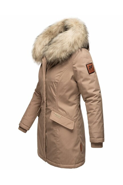 Navahoo Cristal ženska zimska jakna s kapuco in krznom, Taupe grey