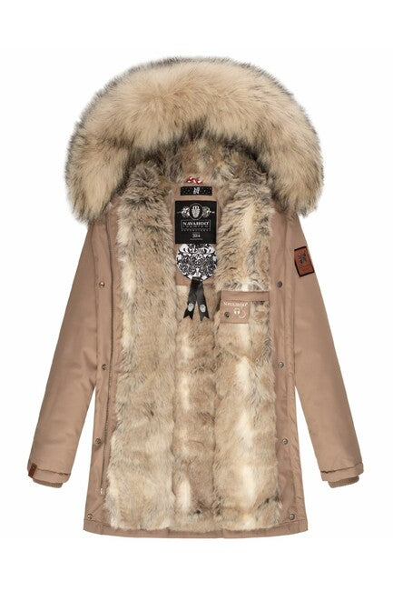 Navahoo Cristal ženska zimska jakna s kapuco in krznom, Taupe grey