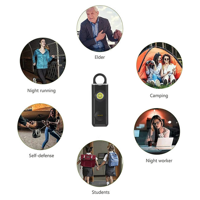 W&G SHIELD SOS Personal Alarm with LED Light and Pull Ring, Black