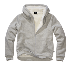 Brandit Sweatjacket men's sweatshirt with warm lining Teddylining, grey melange